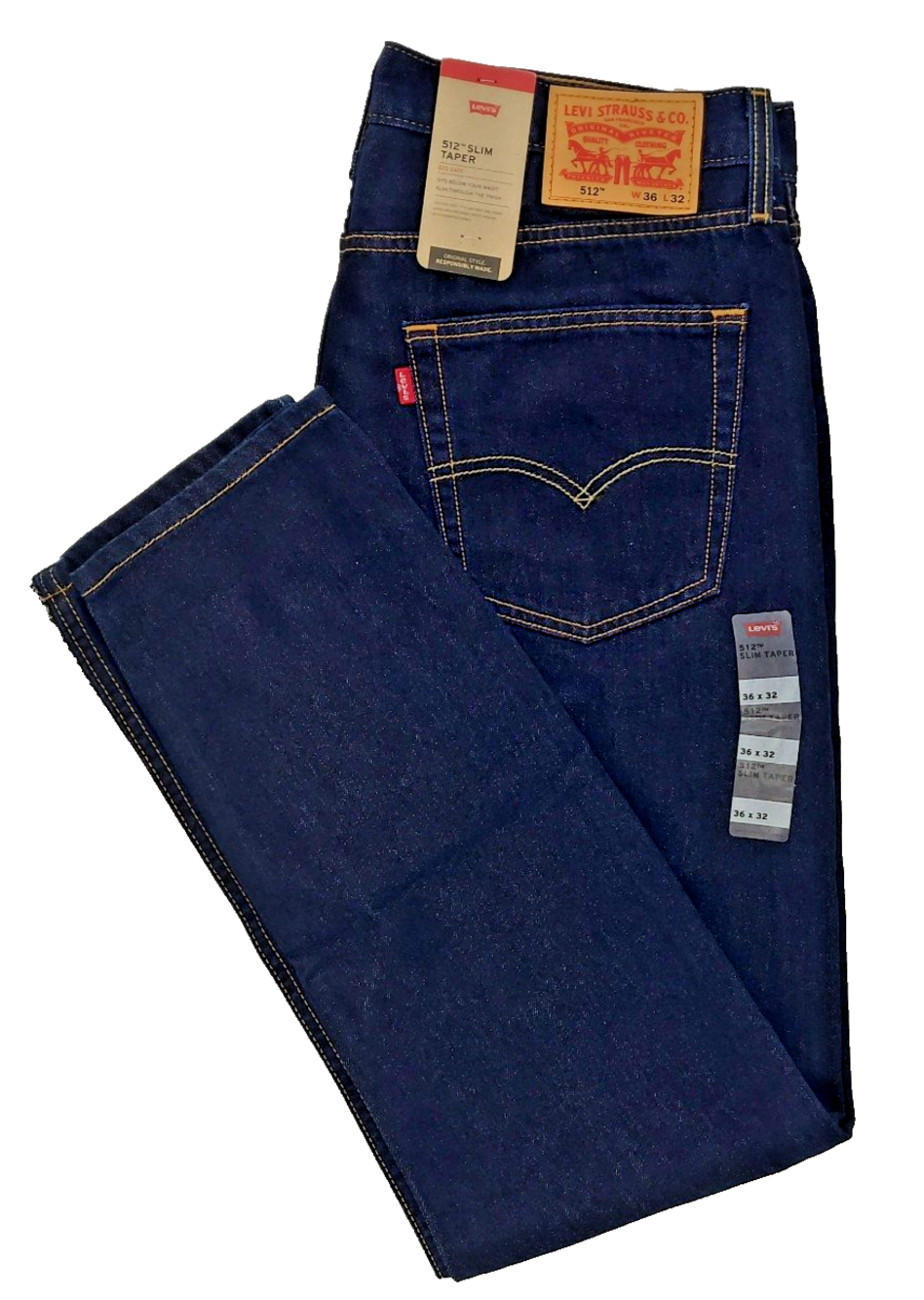 Levi's 512 Slim Taper Jeans Mens 36x32 Dark Wash Indigo Stretch Irregular NWT